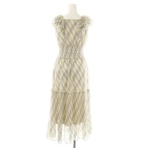 SNIDEL 24SS Sustainableプリントプリーツワンピース 00 アイボリー 黒