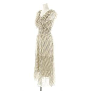SNIDEL 24SS Sustainableプリントプリーツワンピース 00 アイボリー 黒