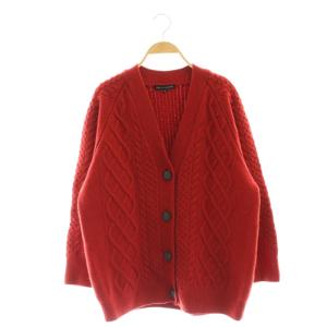 vingt-trois 洗える アランパターン ニット カーディガン Vネック 長袖 48 赤 レッド