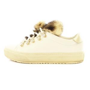 スニーカー シューズ レザー ファー ビジュー 38 白 /MM OF