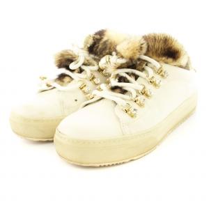 TOD'S スニーカー シューズ レザー ファー ビジュー 38 白 /MM OF