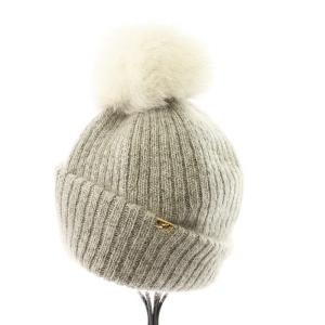 CA4LA ニット帽 ビーニー フォックスファー モヘヤ シルク 帽子 グレー /MM SH OF