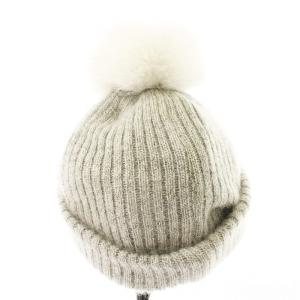 CA4LA ニット帽 ビーニー フォックスファー モヘヤ シルク 帽子 グレー /MM SH OF