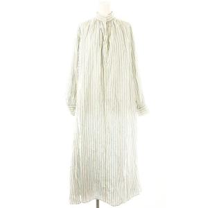 × テン TEN ストライプ カフタンドレス ワンピース ロング マキシ丈 長袖 水色 白 黒 黄色