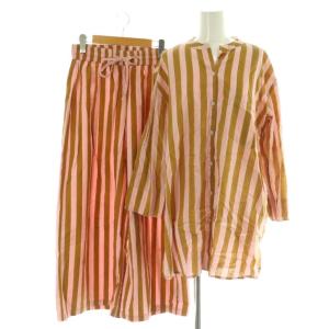 × エスゼット SZ セットアップ 上下 シャツ ブラウス 長袖 前開き ワイドパンツ イージー ストライプ