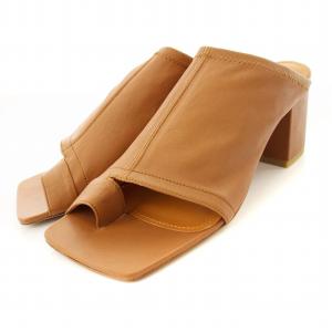 ミュール サンダル 羊革 本革 チャンキーヒール 38 茶