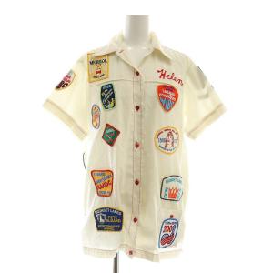 ワッペン ボーリングシャツ 半袖 ステッチ 36 アイボリー マルチカラー /ES OS