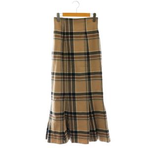 ハイウエストタイトヘムフレアチェックスカート ロング 1 ベージュ