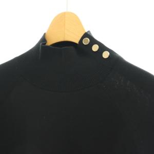 ANAYI ウールシルク総針 プルオーバー ニット セーター 長袖 ハイネック サイドスリット 36 S 黒 ブラック