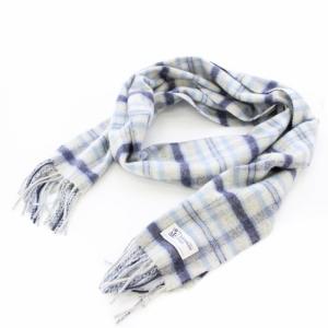 マフラー ストール カシミヤ チェック ブルー グレー /TK OF