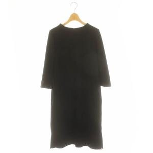 ウール ワンピース ロング ミモレ丈 九分袖 38 黒 ブラック /MI OS