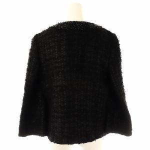 ADORE ツイード ノーカラージャケット フロントオープン 38 黒 ブラック