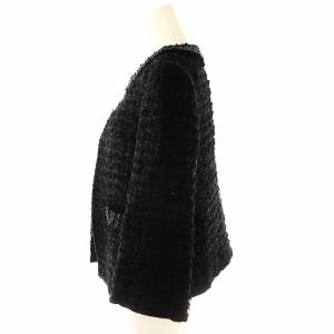 ADORE ツイード ノーカラージャケット フロントオープン 38 黒 ブラック