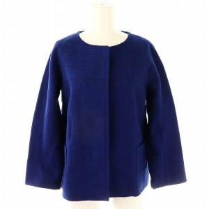 ノーカラージャケット ブレザー コットン 42 青 ブルー /YQ OS