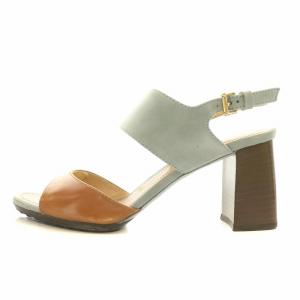 TOD'S ストラップサンダル アンクル ラウンドトゥ チャンキーヒール スエード レザー 36.5 水色 ライトブルー 茶 ブラウン