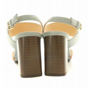 TOD'S ストラップサンダル アンクル ラウンドトゥ チャンキーヒール スエード レザー 36.5 水色 ライトブルー 茶 ブラウン