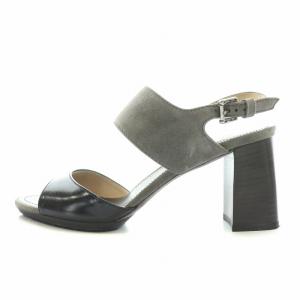 TOD'S ストラップサンダル アンクル ラウンドトゥ チャンキーヒール スエード レザー 36.5 グレー 黒 ブラック