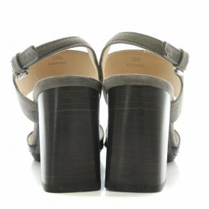 TOD'S ストラップサンダル アンクル ラウンドトゥ チャンキーヒール スエード レザー 36.5 グレー 黒 ブラック