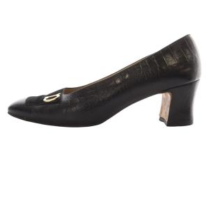 Salvatore Ferragamo 異素材ヒール パンプス 切替 7B 黒 ブラック