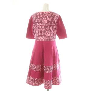 M'S GRACY フラワーリボンニットワンピース ロング ミモレ 七分袖 42 ピンク オフホワイト