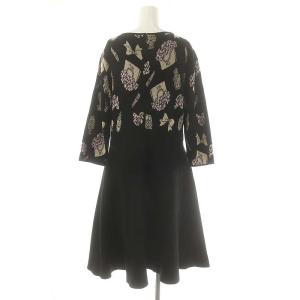 M'S GRACY Icon Motif ニットワンピース ロング ミモレ 長袖 42 黒 ブラック マルチカラー