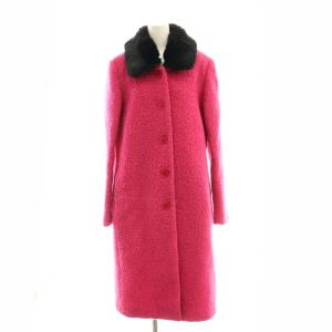 襟元フェイクファー ブークレコート ステンカラーコート アウター ロング 12 マゼンタピンク 黒 ブラック