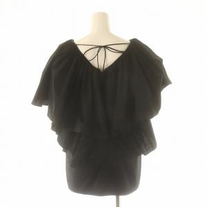 SEVEN TEN by MIHO KAWAHITO フリルVネック ブラウス 半袖 プルオーバー コットン混 M 黒 ブラック /YQ OS