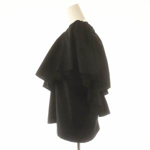 SEVEN TEN by MIHO KAWAHITO フリルVネック ブラウス 半袖 プルオーバー コットン混 M 黒 ブラック /YQ OS