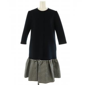 ジャジードレス JERSEY DRESS 切り替えワンピース ロング丈 ミモレ丈 長袖 36 S 紺 ネイビー