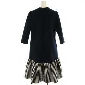 BORDERS at BALCONY ジャジードレス JERSEY DRESS 切り替えワンピース ロング丈 ミモレ丈 長袖 36 S 紺 ネイビー