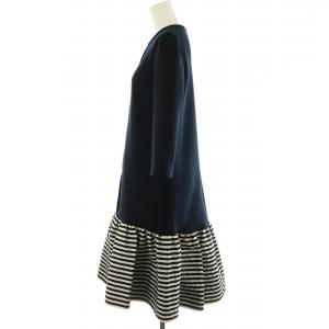 BORDERS at BALCONY ジャジードレス JERSEY DRESS 切り替えワンピース ロング丈 ミモレ丈 長袖 36 S 紺 ネイビー
