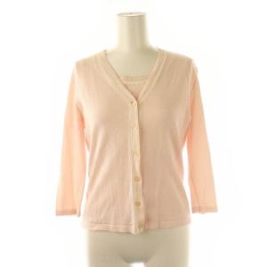 アンサンブル 2点セット ロゴ ニット ノースリーブカットソー Vネックカーディガン 七分袖 5 ライトピンク