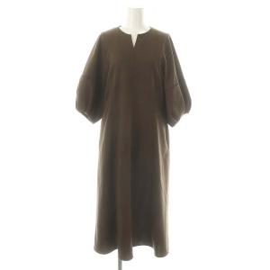 パフスリーブ スキッパー ワンピース ロング マキシ丈 七分袖 38 茶 ブラウン /MI OS