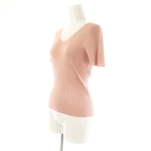 ANAYI アセテートポリエステルVネックプルオーバー ニット カットソー 半袖 38 サーモンピンク