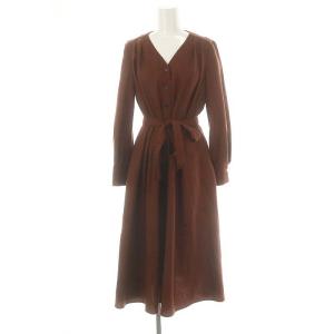 ウールジョーゼットVネックワンピース ロング 長袖 38 茶 ブラウン /DO OS