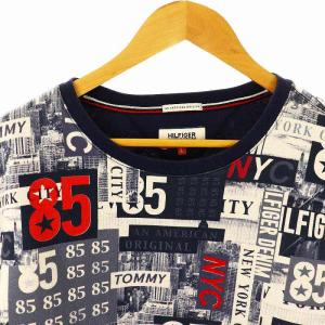 TOMMY HILFIGER デニム DENIM プリントスウェットトップス カットソー 長袖 L ネイビー マルチカラー /DO OS