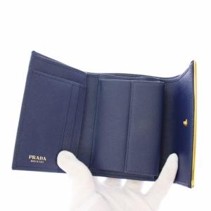 PRADA 三つ折り財布 サフィアーノ レザー 紺 ネイビー 1MH840