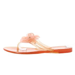 CHANEL トングサンダル カメリア ココマーク ラバー 37 オレンジ