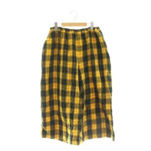 AD2022 ウールチェックワイドパンツ S イエロー ブラック TJ-P018