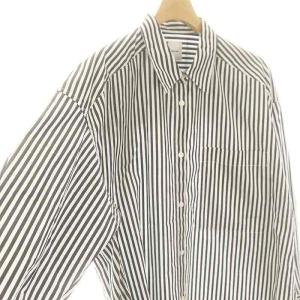 Spick&Span 23AW 50コットンオーバーシャツ 長袖 ストライプ 白 ホワイト グレー