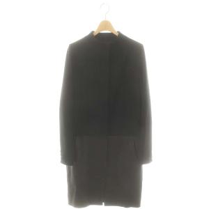 レザー切替 ノーカラーコート 羊革 38 黒 ブラック /DF OS