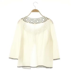 HANAE MORI レース編み ニット 七分袖 カーディガン M ホワイト ブラック /DF OS