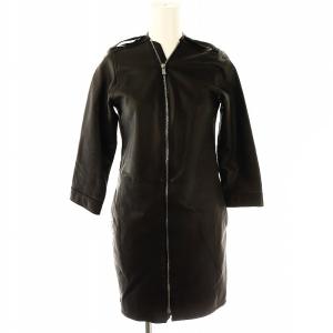 ラムレザーWジップアップコート ノーカラー スリット 38 茶 ブラウン /YQ OS