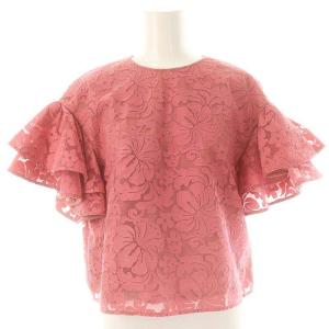 UNITED ARROWS セットアップ レースフリルブラウス タイトスカート 36 コーラルピンク /ES OS