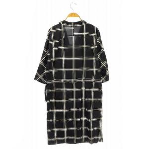 DRIES VAN NOTEN チェック柄ナイロンシャツワンピース 38 ブラック アイボリー