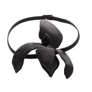 ブレスレット カットワークフラワー レザー ブラック /YO20 OH