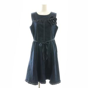 デニム ワンピース ひざ丈 ノースリーブ 40 紺 ネイビー