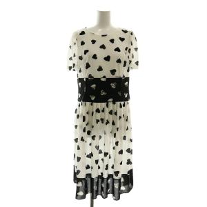 ハート ワンピース ひざ丈 半袖 40 白 黒 ホワイト ブラック /DF OS