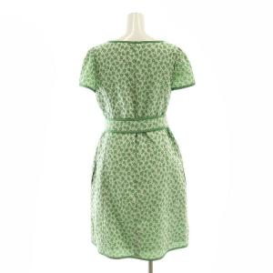 M'S GRACY 花柄 ジャガード ワンピース ひざ丈 半袖 ベルト付き 40 緑 白 グリーン ホワイト /DF OS