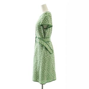 M'S GRACY 花柄 ジャガード ワンピース ひざ丈 半袖 ベルト付き 40 緑 白 グリーン ホワイト /DF OS